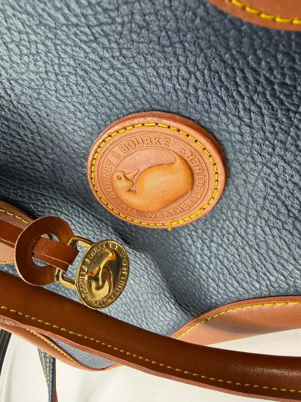 Dooney & Bourke All Weather Leather Satchel Navy Blue Brown Vintage Bag